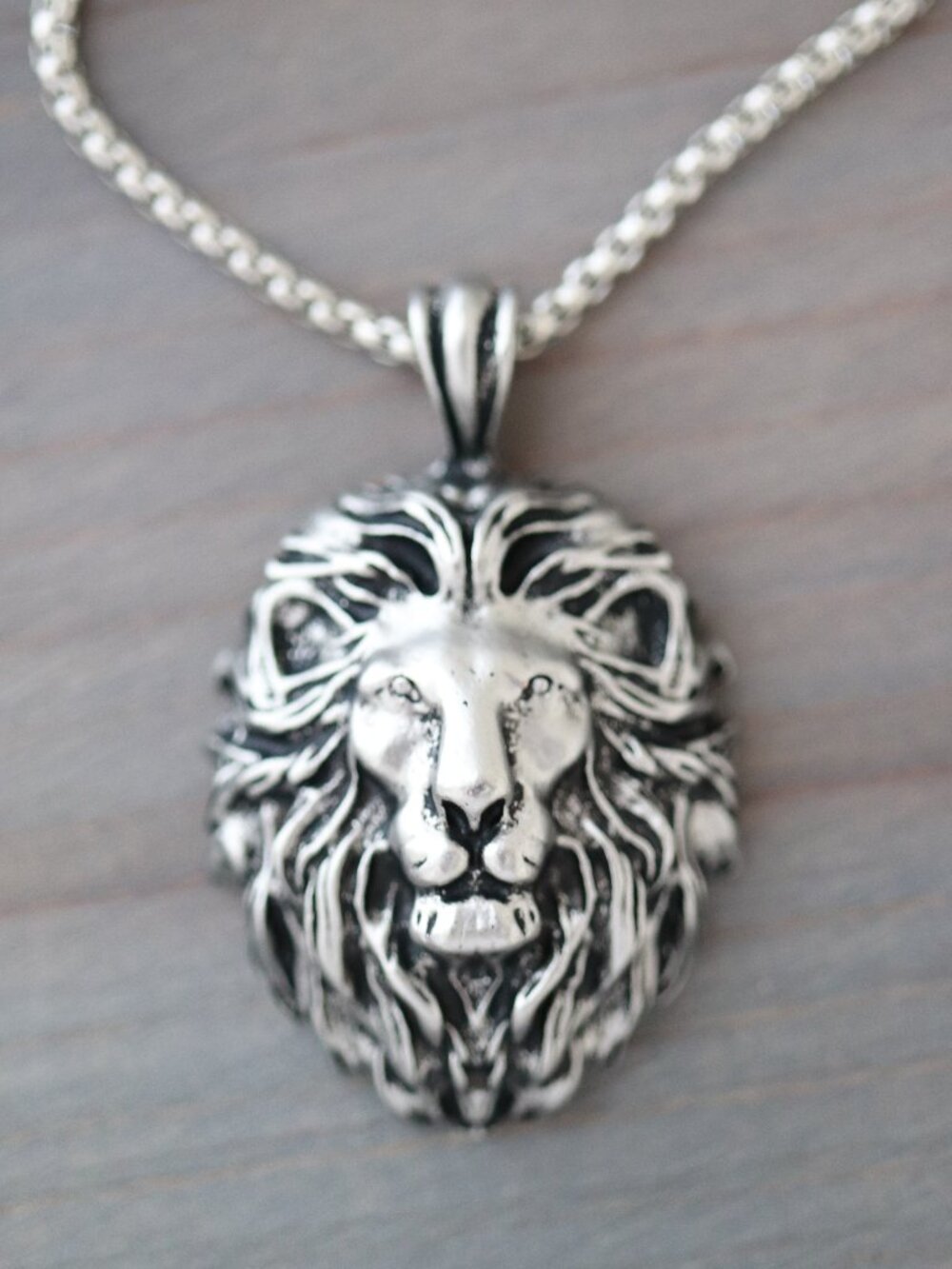 Lion Head Pendant Necklace Silver Stainless Steel